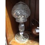 GLASS TABLE LAMP AND SHADE. H36CM