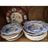 MASONS POTTERY AND PAIR METAL PLATES