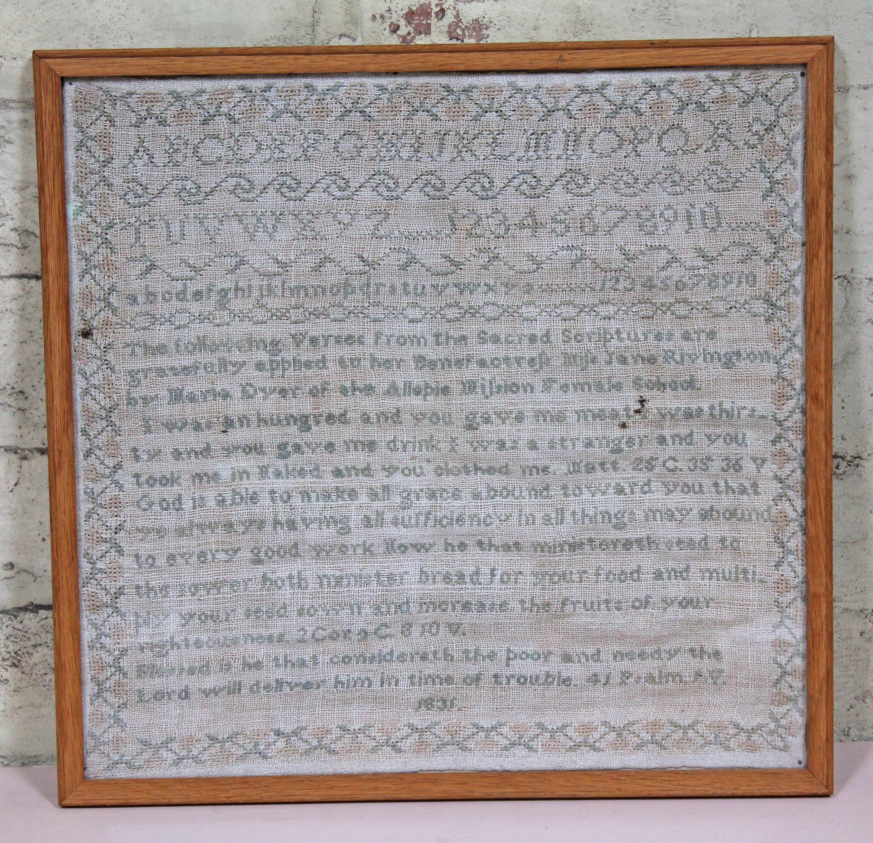 A William IV sampler dated 1831 37cm x 36cm.