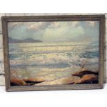 Harvey Fitton, "Manx Beach" & "Peckforton Castle", oil on canvas, 53cm x 38cm & 50cm x 39cm