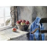 Keith Andrew, "Still life with Apples", watercolour, 50cm x 37cm, signed, glazed and framed 67cm x