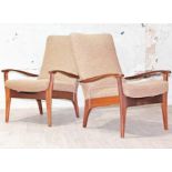 A pair of 1970s retro afromosia armchairs or lounge chair, width 65cm, depth 86cm & height 88cm