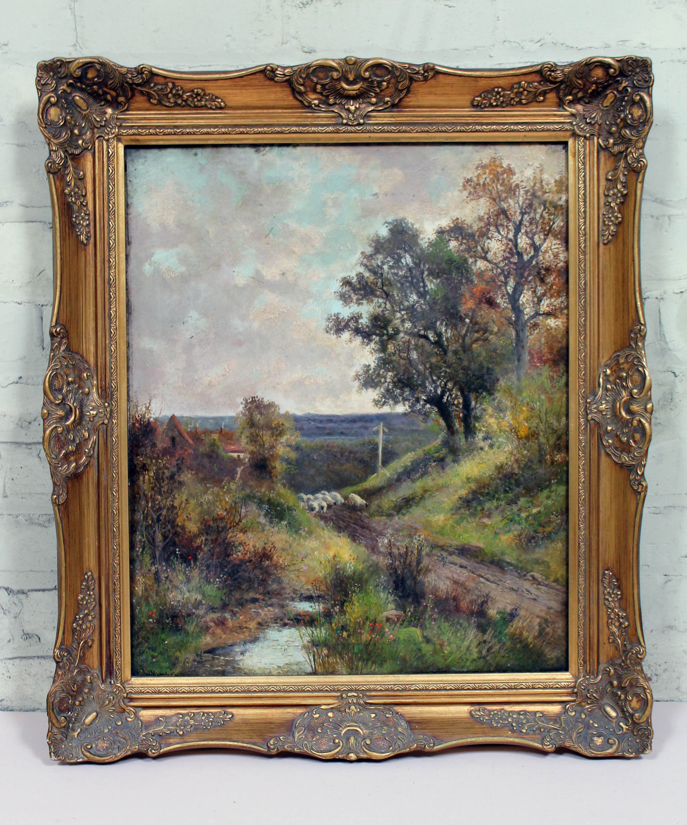 Abraham Hulk Jr (1851-1922), country landscape with sheep, oil on canvas, 50cm x 60cm, signed