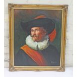 Cavalier portrait, oil on canvas, 50cm x 60cm, signed 'F Rowe', framed.