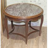 A Continental marble top oak occasional table, diam. 80cm & height 59cm.