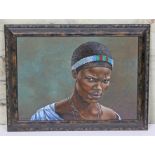 Julie Askew, African woman portrait, acrylic on board, 40cm x 28cm, signed lower right, modern frame