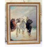 Early 20th Century School, galloping horses, oil on canvas, 34cm x 44cm, monogrammed 'F.H.O' and