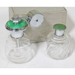 A 1930s Art Deco vintage glass and green enamelled chrome atomiser marked 'V&C', height 12cm, with