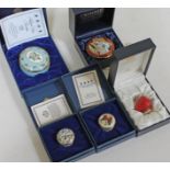 A group of three Halcyon Days enamel pill boxes and a Grummles. CONDITION REPORT - very good, no