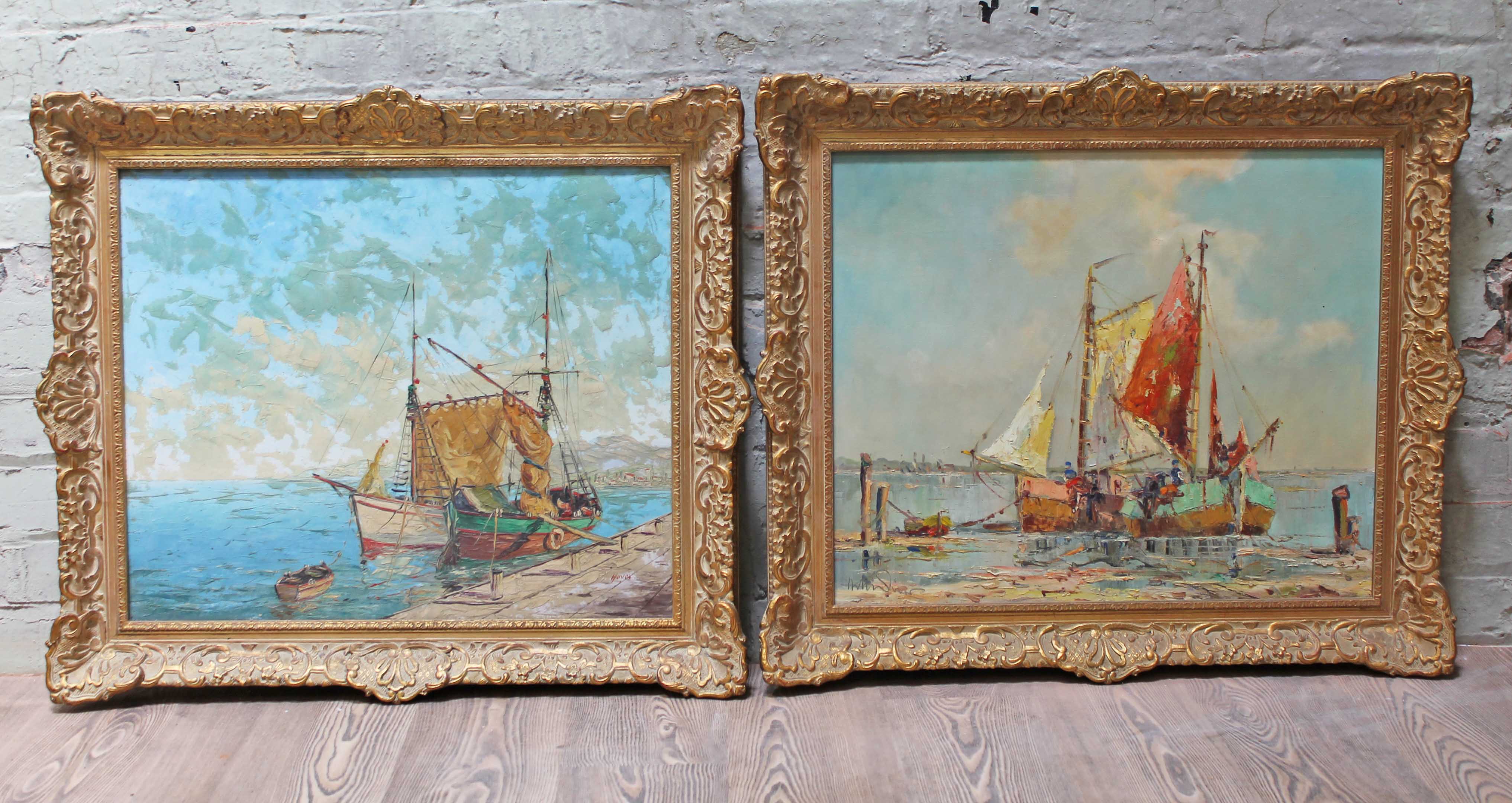 A matched pair, Mediterranean harbour scenes, oil on canvas, one signed 'Hayes', the other signature