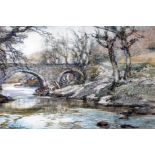 Samuel John Lamorna Birch RA (1869-1955), "Old Bridge on the Tavy Early Spring", watercolour, 36cm x