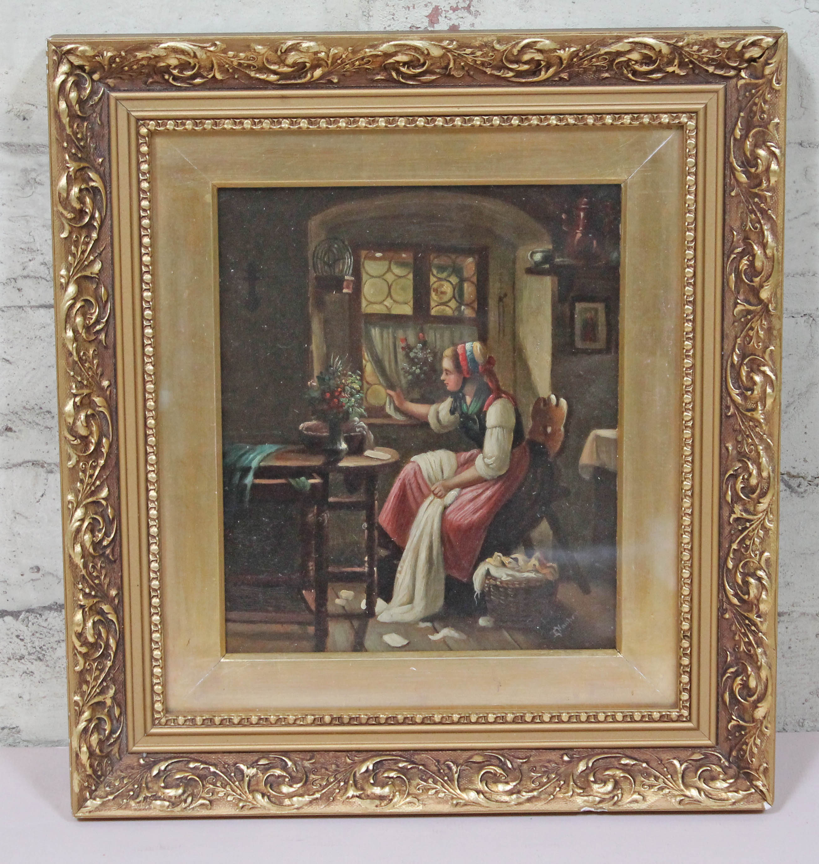 E Hooper (19th Century), interior, oil on canvas, 20cm x 24cm, signed, glazed and framed 36cm x