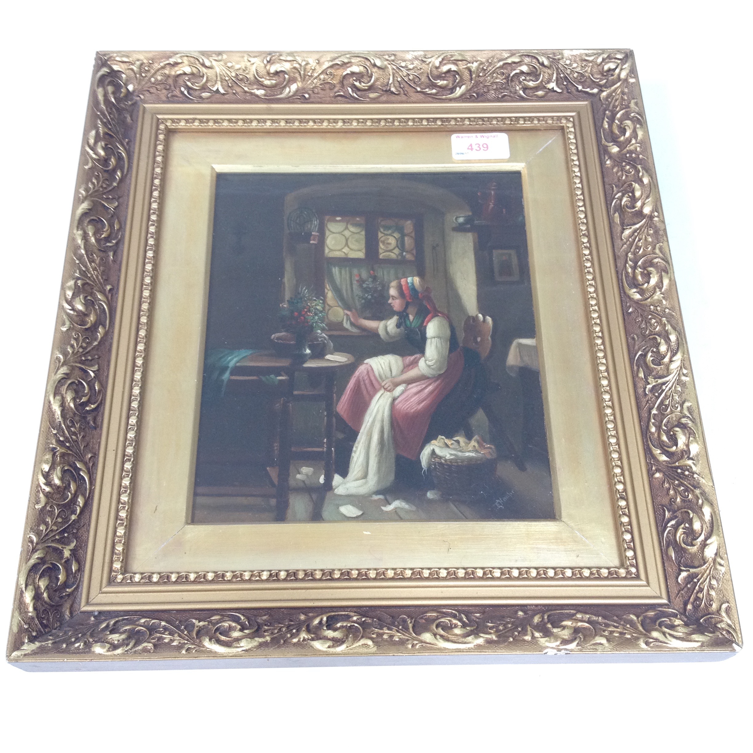 E Hooper (19th Century), interior, oil on canvas, 20cm x 24cm, signed, glazed and framed 36cm x - Image 2 of 5