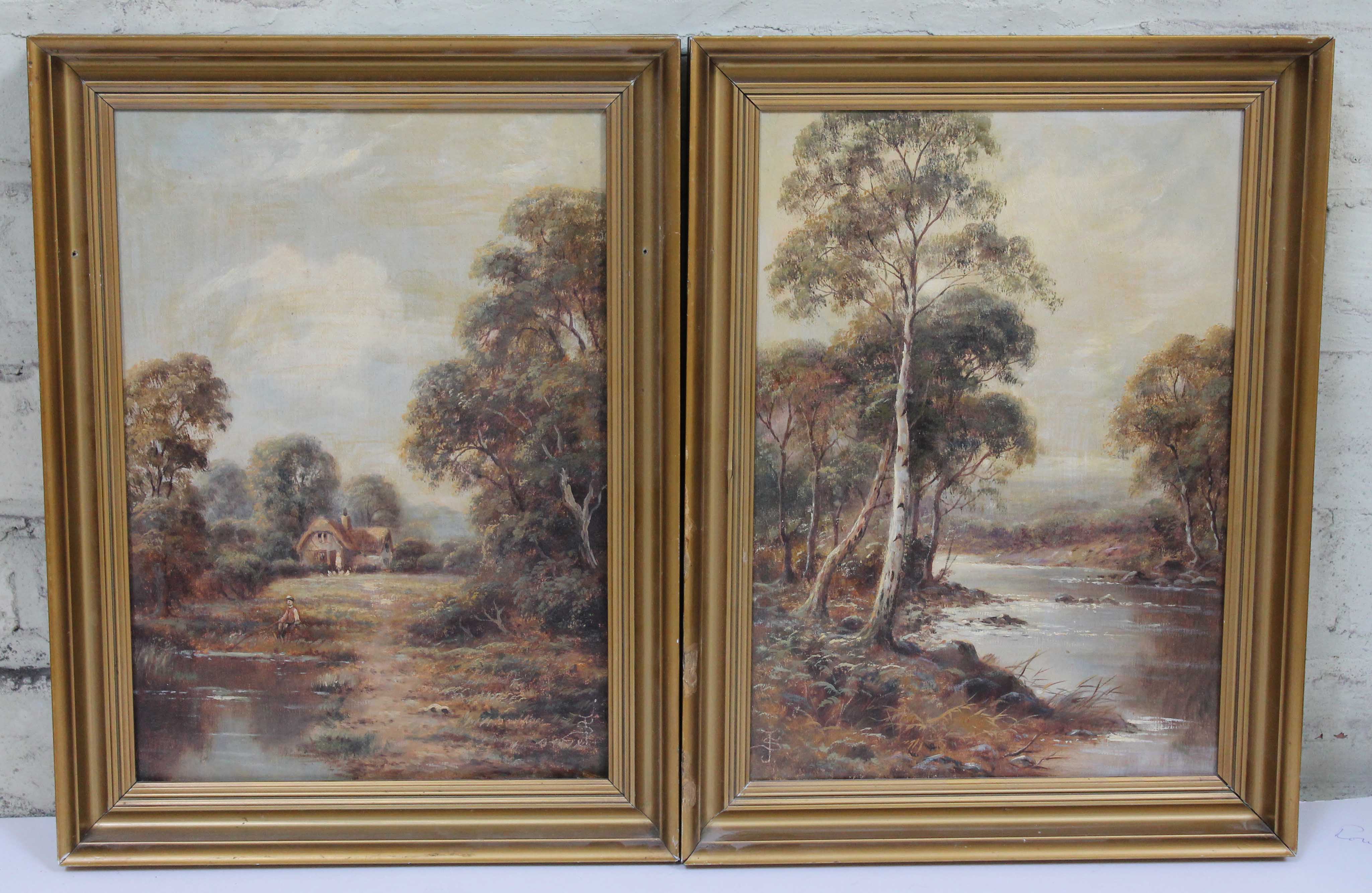 Sydney Yates Johnson, pair of country landscapes, oil on canvas, 24.5cm x 34.5cm each,