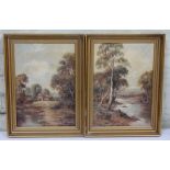 Sydney Yates Johnson, pair of country landscapes, oil on canvas, 24.5cm x 34.5cm each,