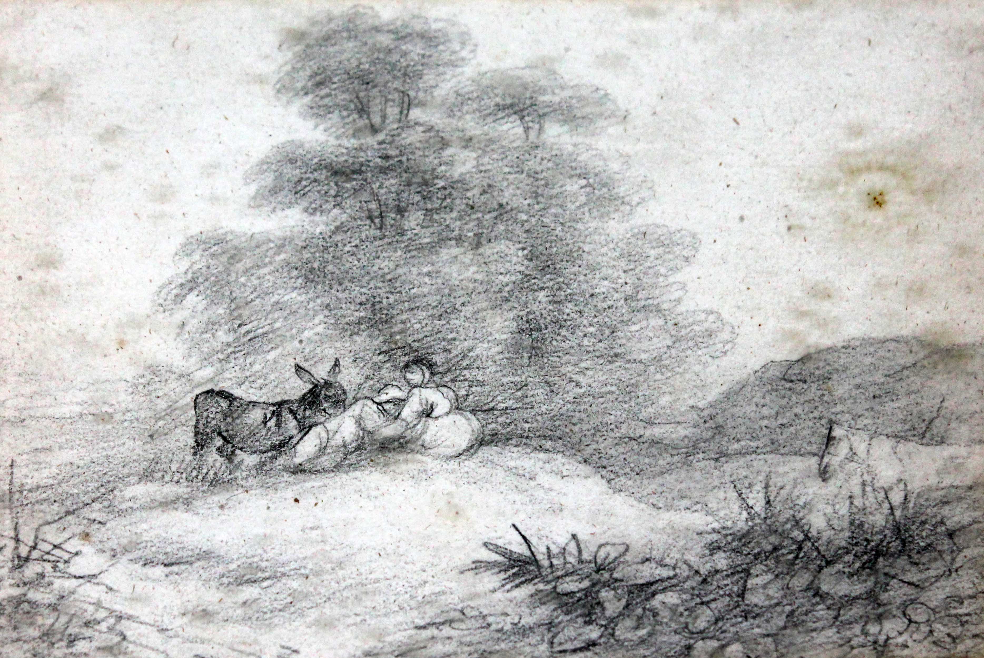 George Frost (1754-1821), pencil drawing, 21.5cm x 16.5cm, monogrammed, The Little Gallery label
