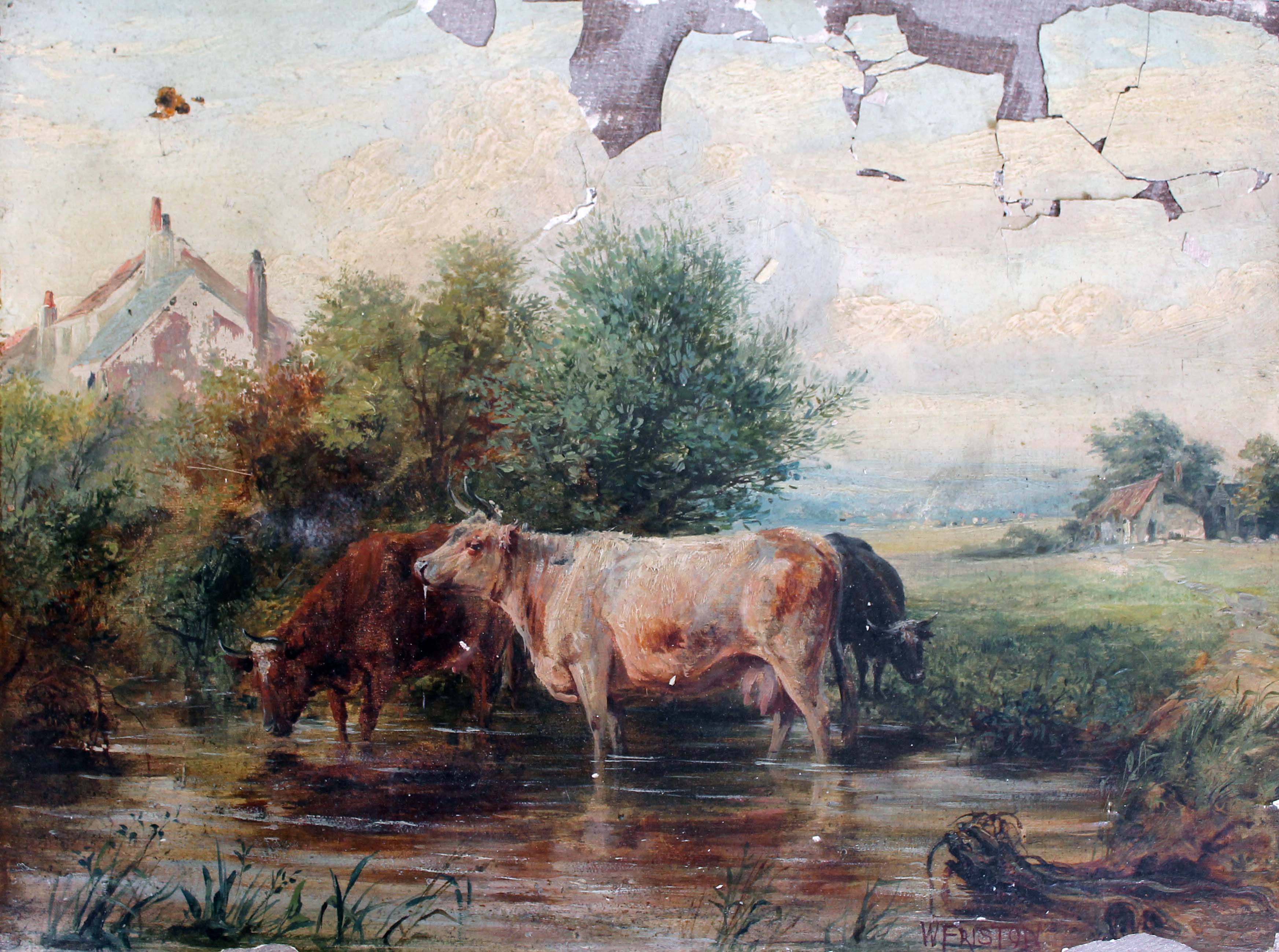 W Friston (19th Century), cattle, oil on panel, 36cm x 25.5cm, signed lower right, unframed.