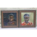 Julie Askew, African children portraits, pair, acrylic on board, 24cm x 25cm, signed lower left,