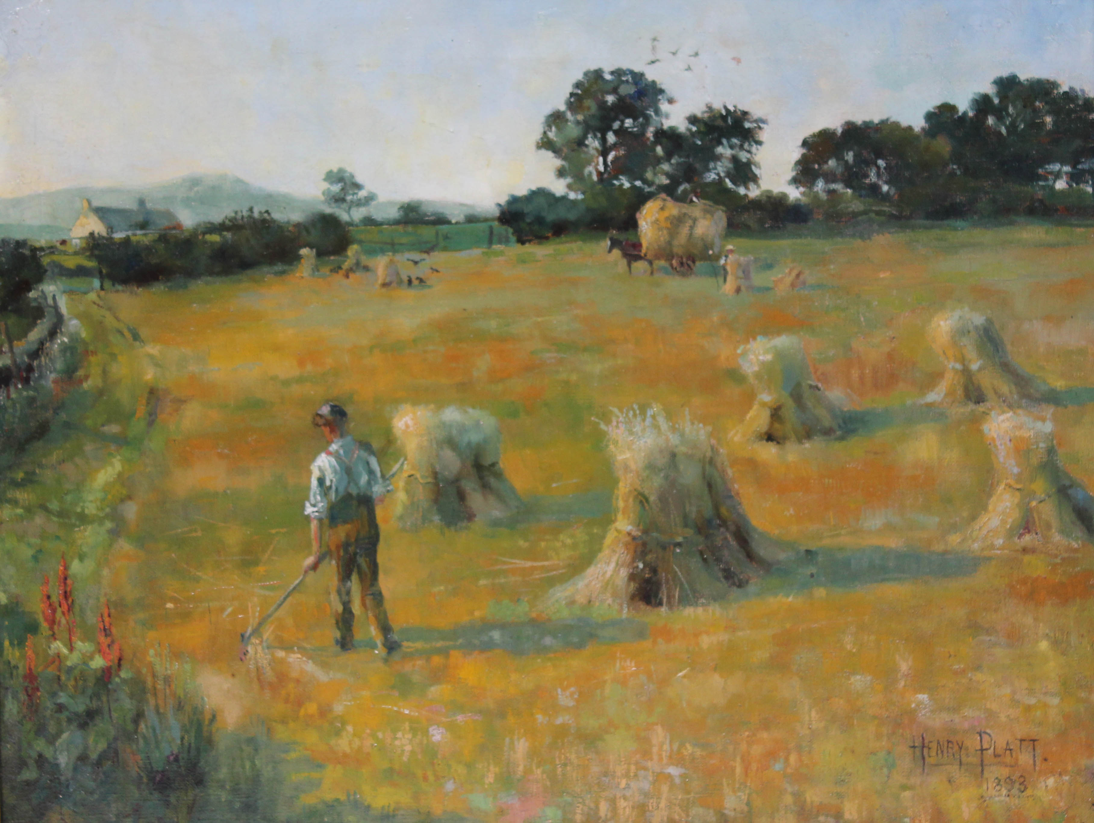 Henry Platt (19th Century), haymaking, oil on canvas, 60cm x 45cm, signed lower right and dated