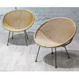 A pair of Franco Albini style retro woven cane chairs.