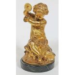 A 19th Century gilt bronze figure formed as Putto on marble base, probably French, height 22.5cm,