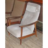 A 1960s Danish style teak reclining lounge chair in the manner of Arne Vodder, width 67.5cm, depth