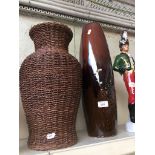 CANE COVERED VASE AND POTTERY VASE. H48CM E5
