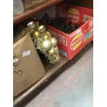 2 BOXES AND 1 WREATH OF CHRISTMAS DECORATIONS