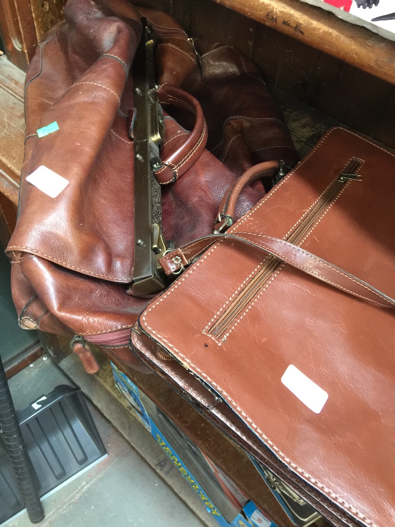 LEATHER SATCHEL AND LEATHER GLADSTONE BAG