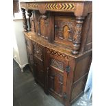 CARVED OAK COURT CUPBOARD. W135CM