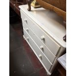 PAINTED PINE CHEST OF THREE DRAWERS. W103CM