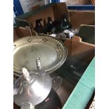 TWO BOXES OF MISC. PLATED WARE AND GLASS WARE