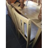 LIGHT WOOD TABLE AND FOUR CHAIRS. L114CM