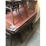 DARK ERCOL DROP LEAF TABLE AND SIX CHAIRS