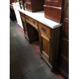 LATE VICTORIAN WALNUT PEDESTAL WASHSTAND WITH WHITE CARRERA MARBLE TOP. W122CM
