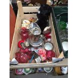 WOODEN CRATE OF ORNAMENTS ETC. T1