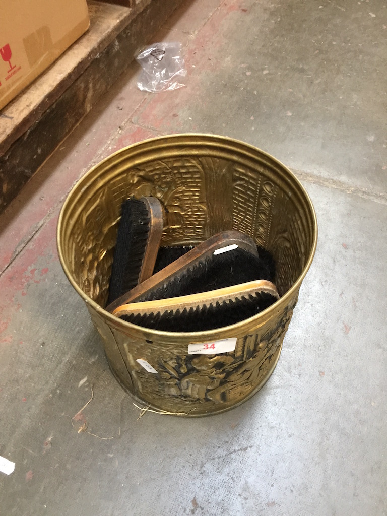 BRASS BUCKET AND BRUSHES