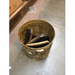 BRASS BUCKET AND BRUSHES