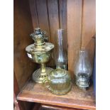 BRASS OIL LAMP AND GLASS OIL LAMP