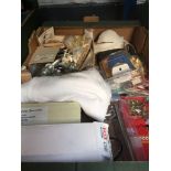 A BOX OF DOOR RELATED ITEMS: CHAINS, LOCKS ETC.