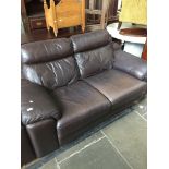 TWO SEATER BROWN LEATHER SETTEE