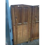 A PRIORY STYLE LINEN FOLD OAK SINGLE WARDROBE BY J HUNTER & CO MANCHESTER. W88CM D47CM H186CM