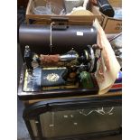 SINGER HAND SEWING MACHINE IN WOODEN CASE