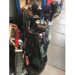 VARIOUS GOLF BAGS AND CLUBS