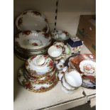 ROYAL ALBERT OLD COUNTRY ROSE APPROX. 30 PIECES AND OTHER CHINA AND CARNIVAL GLASS BOWL