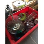 RED CRATE OF GLASS ETC. T2