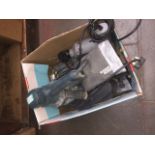 BOX OF ELECTRICAL TOOLS, DRILLS, SANDERS ETC