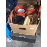 2 BOXES OF PLANT POTS ETC