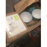 PASTA MACHINE AND BOXED 4 PIECE STONEWARE BOWLS