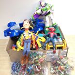 2 BOXES OF CHILDREN'S TOYS, NINJA TURTLES, BUZZ LIGHTYEAR ETC